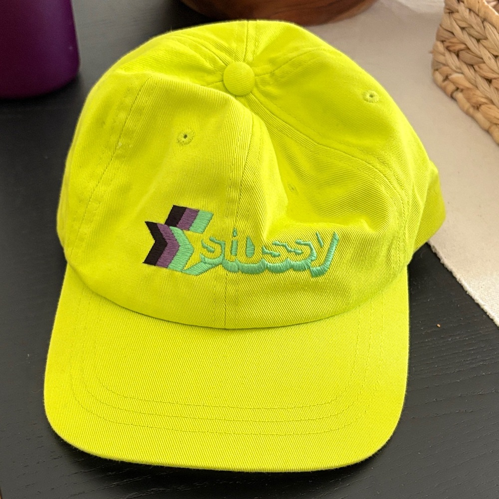 Stussy Neon Yellow Cap with Embroidered Logo